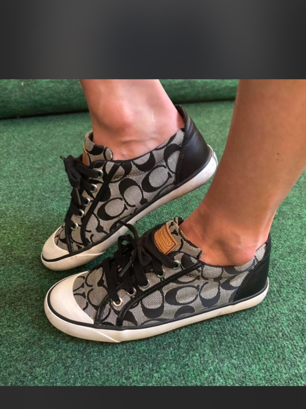 Women's Black Coach Logo-Patterned Lace-Up Sneakers